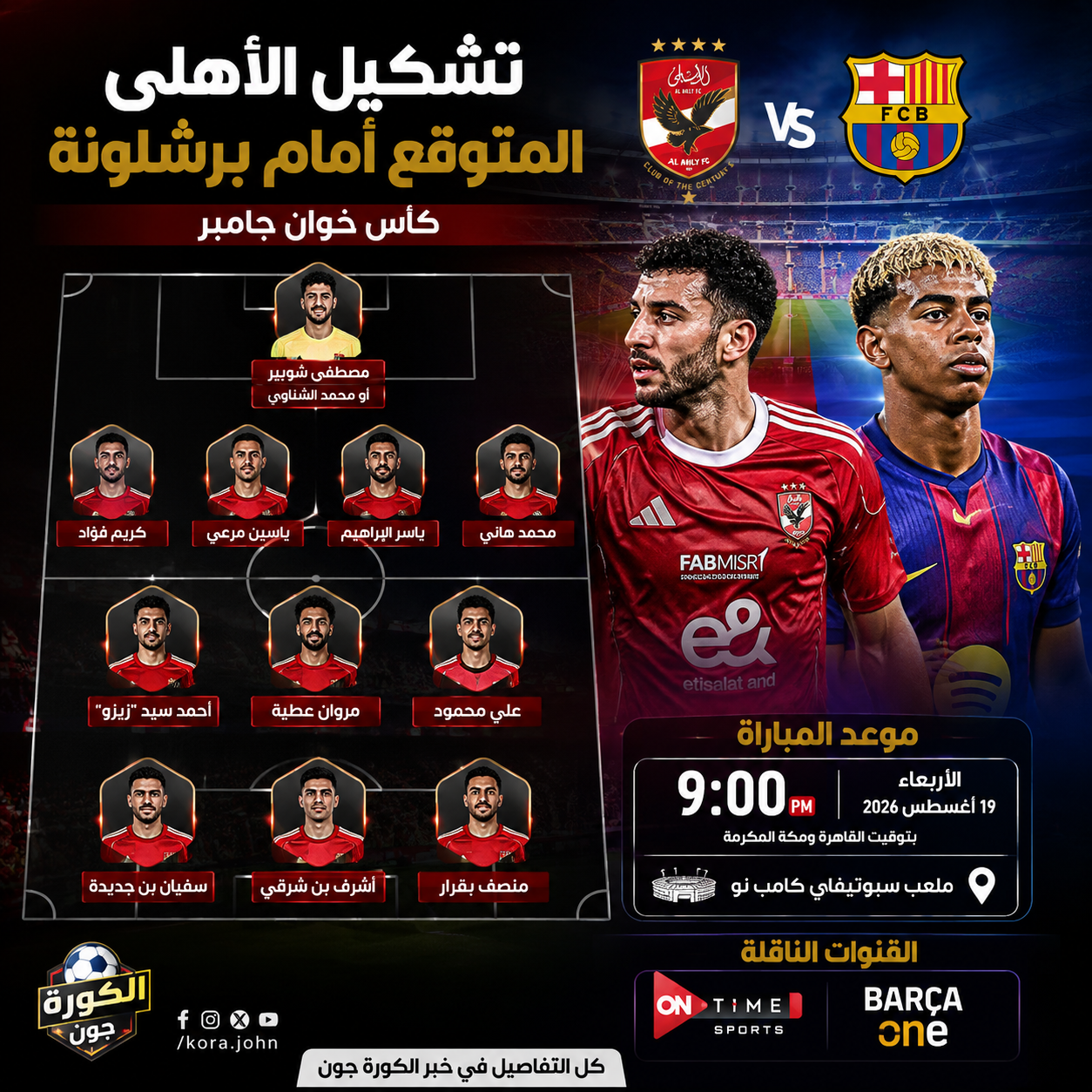 تشكيل الأهلي المتوقع أمام برشلونة اليوم.. مفاجآت في الهجوم وظهور منتظر للصفقات الجديدة